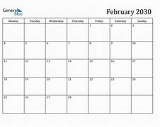 Image result for February 2030 Calendar