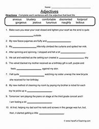 Image result for 5th Grade Adjective Worksheets