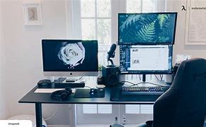 Image result for Dual Monitor Laptop Desk Setup