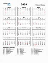 Image result for 2029 Calendar with Holidays Printable