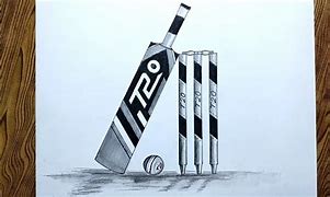 Image result for Cricket Bat and Ball and Stumps Line Drawing