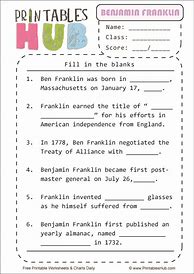 Image result for Benjamin Franklin Printable Worksheets