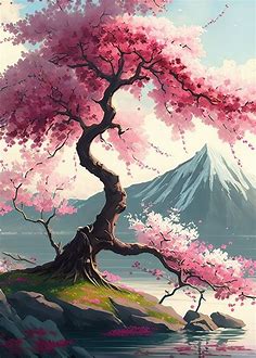 'japanese cherry blossoms' Poster, picture, metal print, paint by Desiree Mendez | Displate