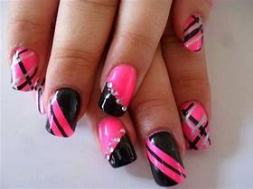 Image result for Pink and Silver and Black Nail Art Designs