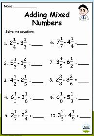Image result for Adding Mixed Numbers Worksheet with Answers