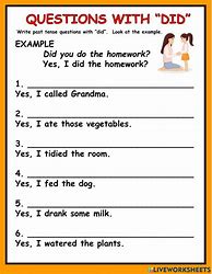 Image result for Questions with Did Worksheet