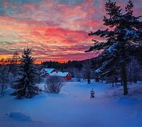 Image result for Snow Cottage Sunset