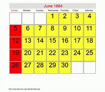 Image result for Printable Calendar 1864 June