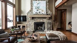 Image result for Rustic Stone Fireplace with Mantel