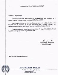 Image result for Employment Certificate for Teacher