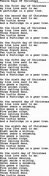 Image result for 12 Days Christmas Lyrics Printable