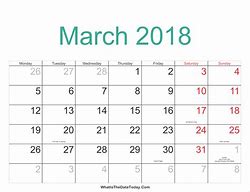 Image result for Calendar for March 2018