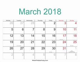 Image result for March 2018 Calendar with Holidays