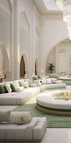 A large contemporary modern Arabic majlis interior design with long continue sofa in … | Arabic living room, Luxury house interior design, Living room design modern