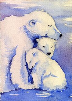 Mother and babies | Bear paintings, Animal paintings, Bear art