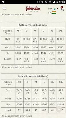 Fabindia Sizes Measurement Chart Size Chart Chart