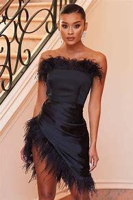 Image result for Black Asemetrical Dress with Feathers