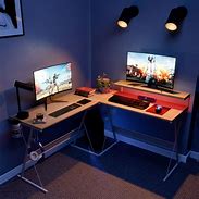 Image result for L-Shape Gaming Desk with LED Lights