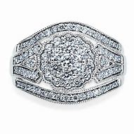 Image result for Wide Band Silver Ring with Diamond Cluster