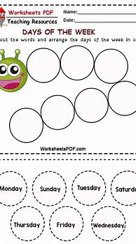 Image result for Days of the Week Worksheets Preschool