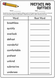 Image result for Prefixes Worksheet Printable