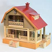 Image result for Wooden Dollhouse with Red Roof