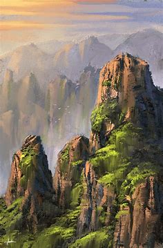ArtStation - Digital Landscape Painting - Asian Mountains Scernery