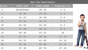 Image result for Boys Size Chart Inches