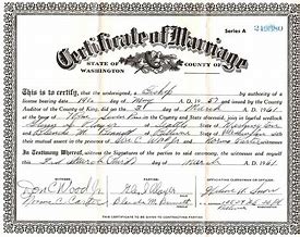 Image result for Washington Marriage Certificate