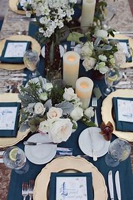 Image result for Navy and Champagne Wedding Table Decorations