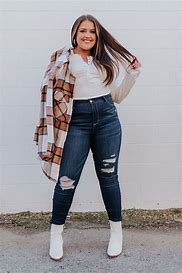 Image result for Plus Size White Jeans Black Ankle Boots