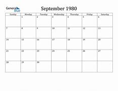 Image result for Sep 1980 Calendar