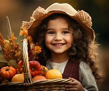 Image result for Littel Character Holding Basket with Fruits Falling From Sky