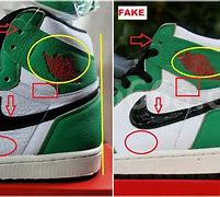 Image result for Jordan 1 Green and White Real vs Fake