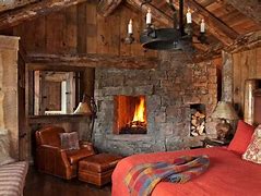 Image result for Cozy Log Cabin Fireplace