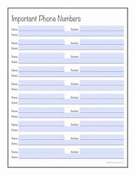 Image result for Important Phone Numbers Template