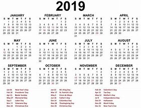 Image result for 2019 Yearly Calendar Printable Excel