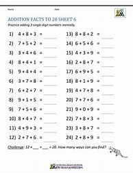 Image result for Math Worksheets Addition to 20