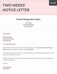 Image result for Resignation Letter Template Two Weeks Notice