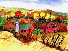Image result for Watercolour Farm in Autumn