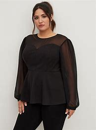 Image result for Black Peplum Blouse Plus Size