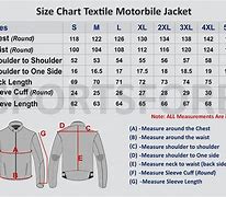 Image result for Motorcycle Jacket Size Chart
