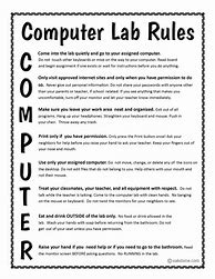 Image result for Computer Lab Rules Worksheet