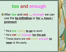 Image result for Usgae of Too and Enough Pictures PPT