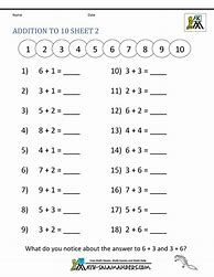Image result for Addition Worksheets with Sums to 10