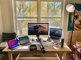 Image result for Modern Home Office Setup with Wood Desk and Two Levels