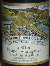 Image result for Alfred Merkelbach Urziger Wurzgarten Riesling Auslese Fuder 18