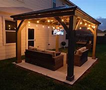 Image result for Back Yard with TV and Couch and with a Sinck and a Grill