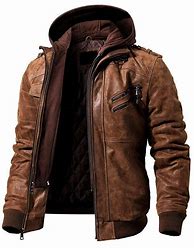 Image result for Brown Leather Hooded Jacket