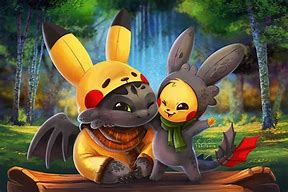 Image result for Stitch Toothless Picachu